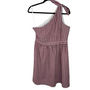 LOFT Outlet One-Shoulder Striped Seersucker Dress Sz 10P NWT